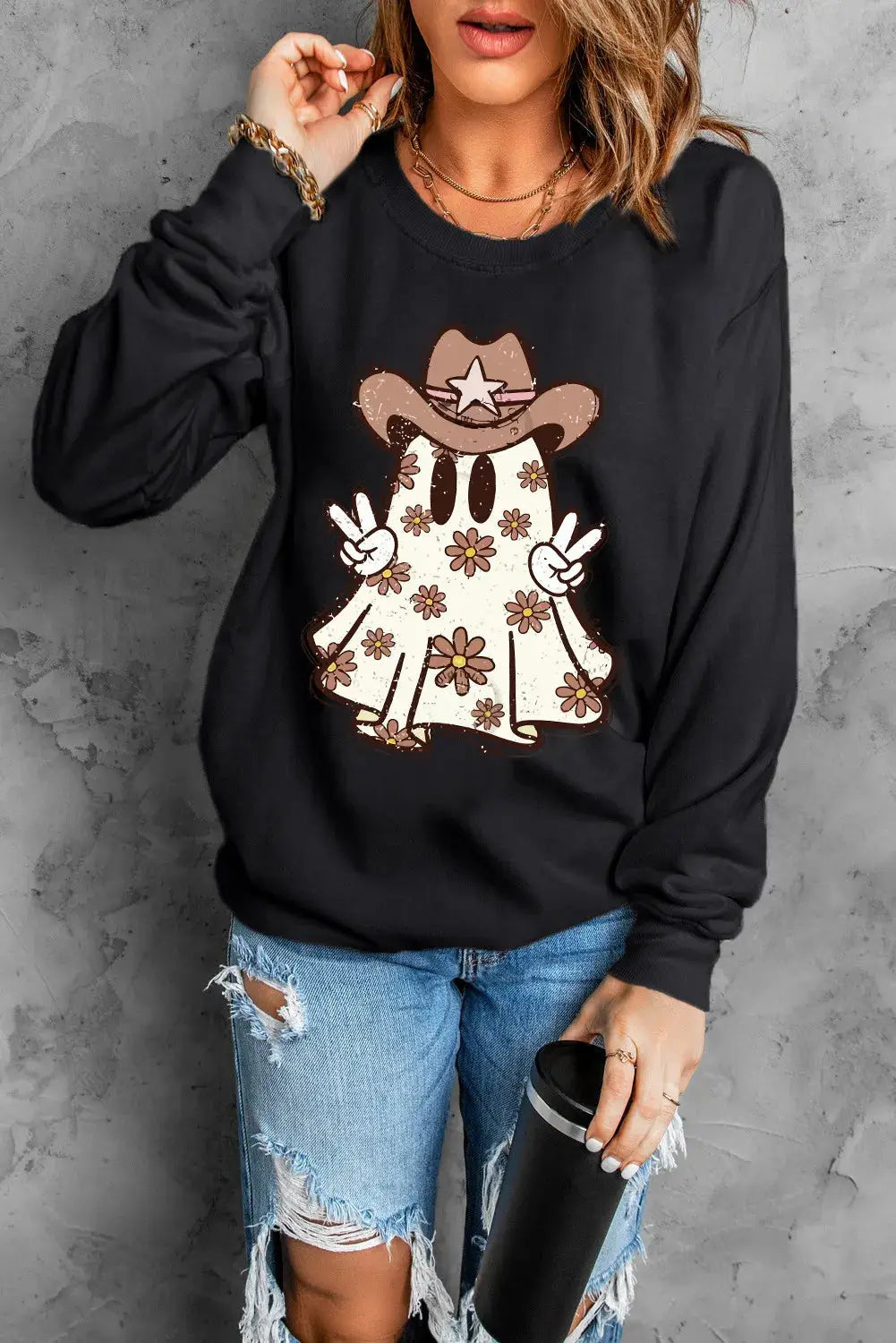 Ghost round neck long sleeve sweatshirt with floral design