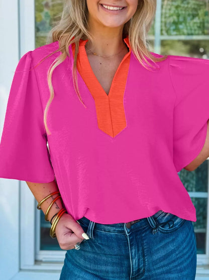 Notched Half Sleeve Blouse
