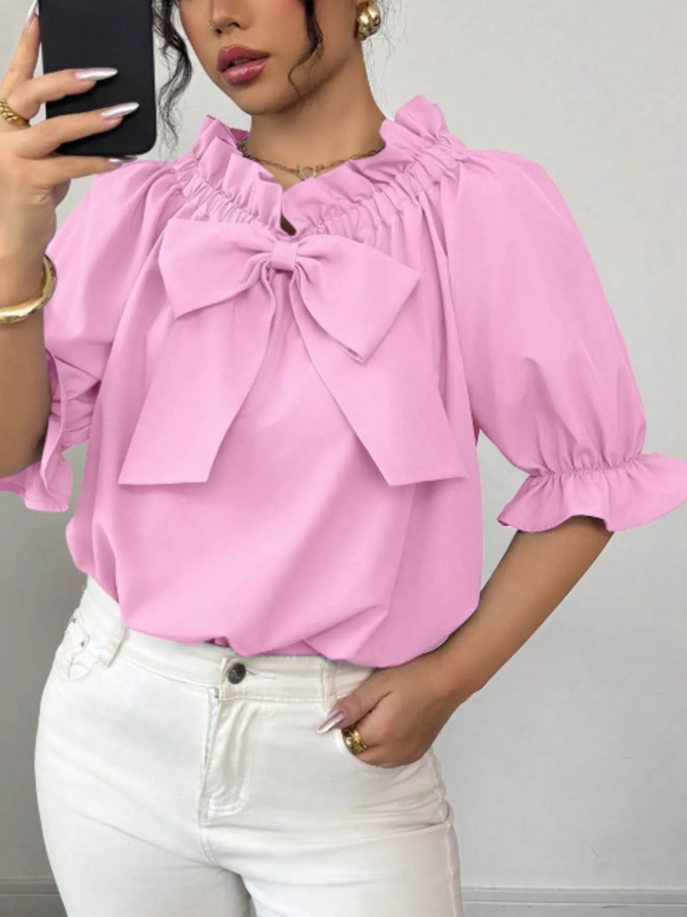 Bow Flounce Sleeve Blouse