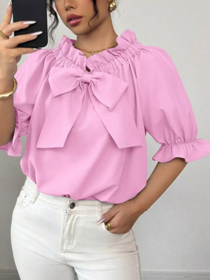 Bow Flounce Sleeve Blouse