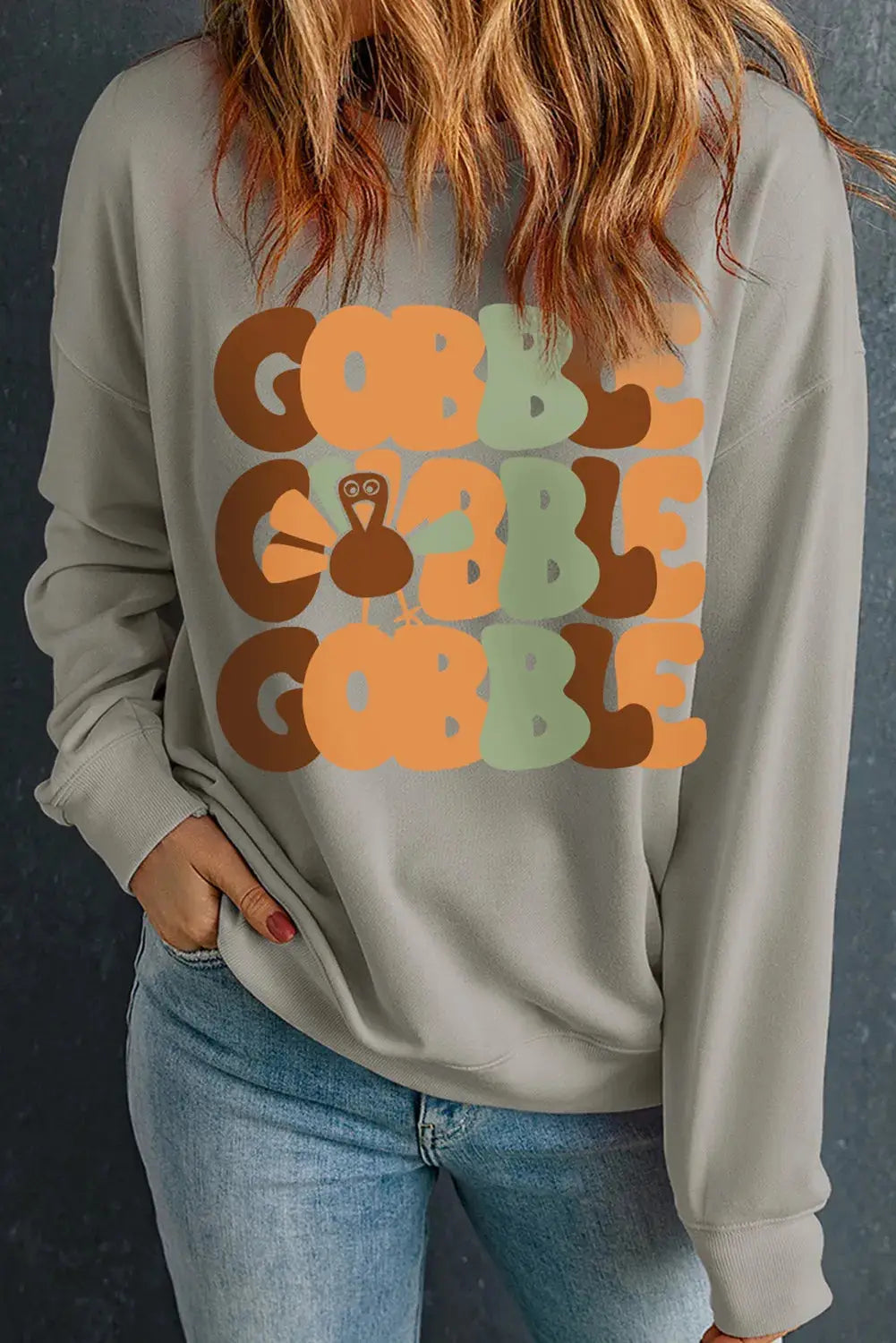 Gobble graphic round neck long sleeve sweatshirt front