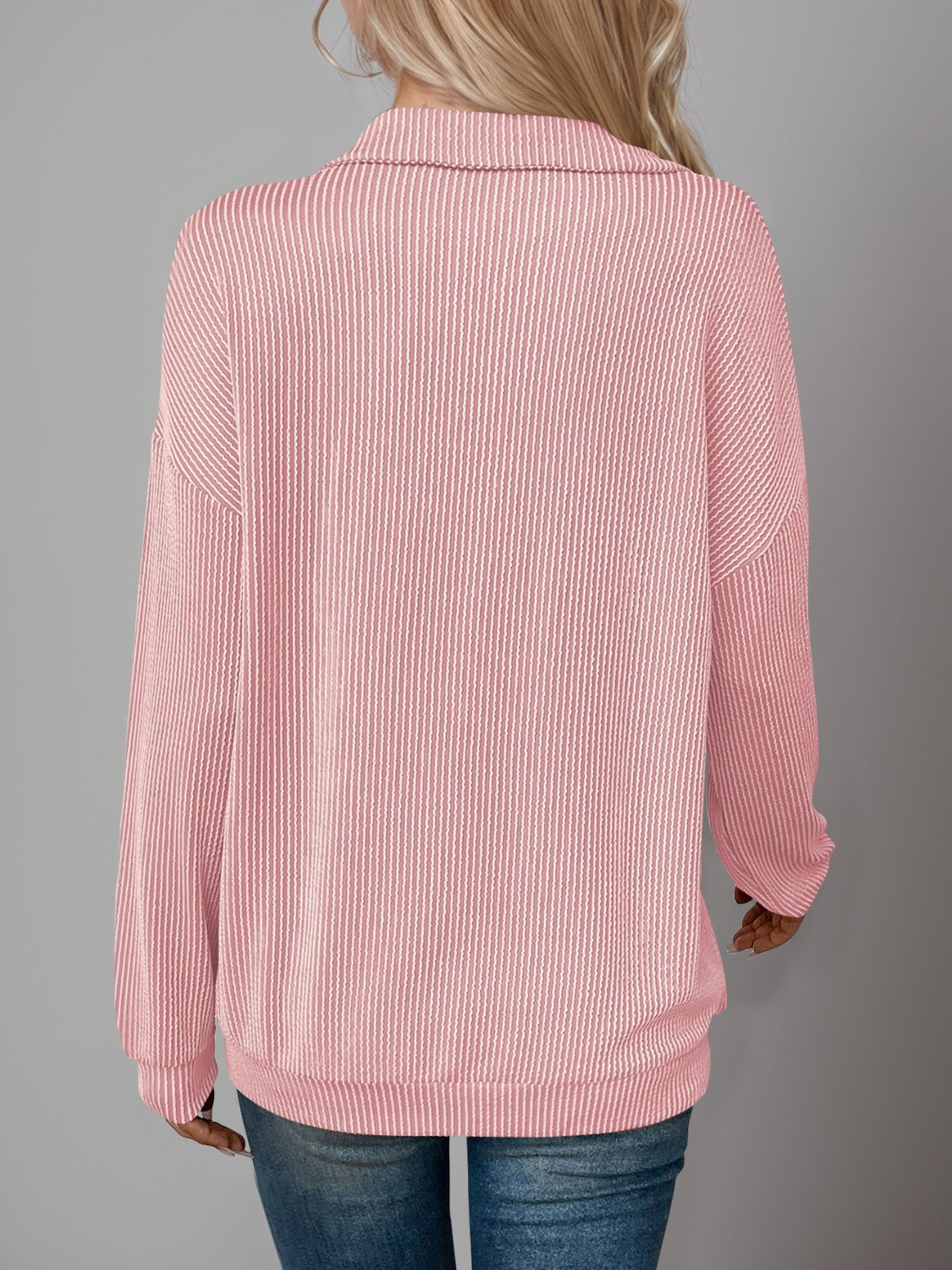 Double Take Striped Half Zip Long Sleeve T-Shirt