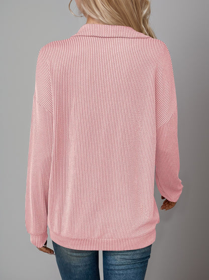 Double Take Striped Half Zip Long Sleeve T-Shirt