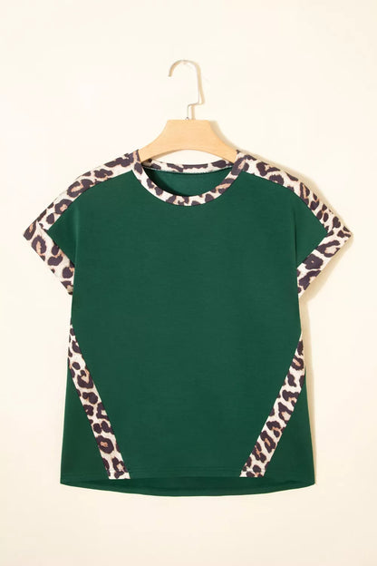 Leopard Trim Short Sleeve Relaxed Fit T-Shirt
