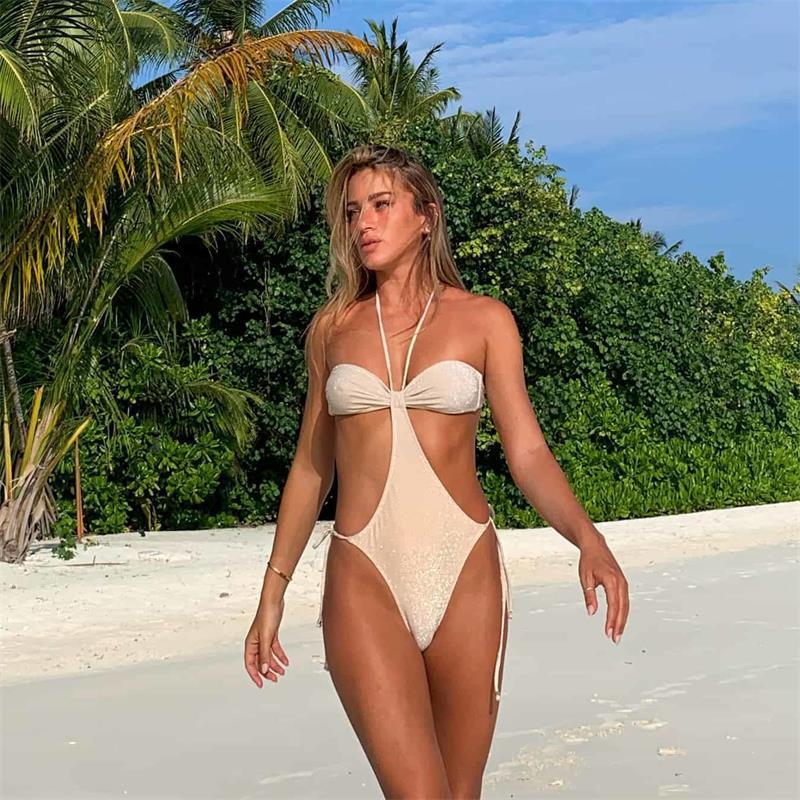 Maillot de bain imprimé à lacets et décolleté dos nu 