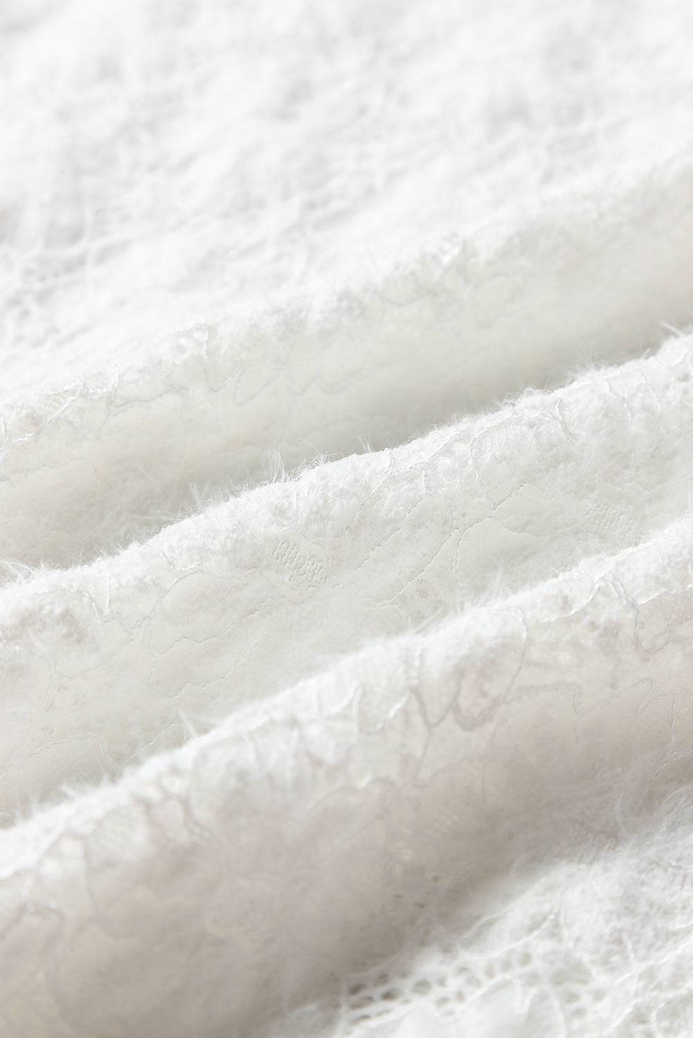 Close-up texture of soft white lace fabric.