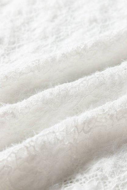 Close-up texture of soft white lace fabric.