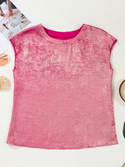 Metallic Round Neck Cap Sleeve Tee