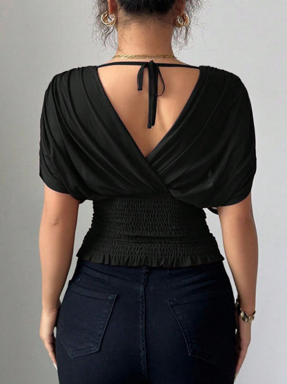 Ruched Surplice Short Sleeve Top