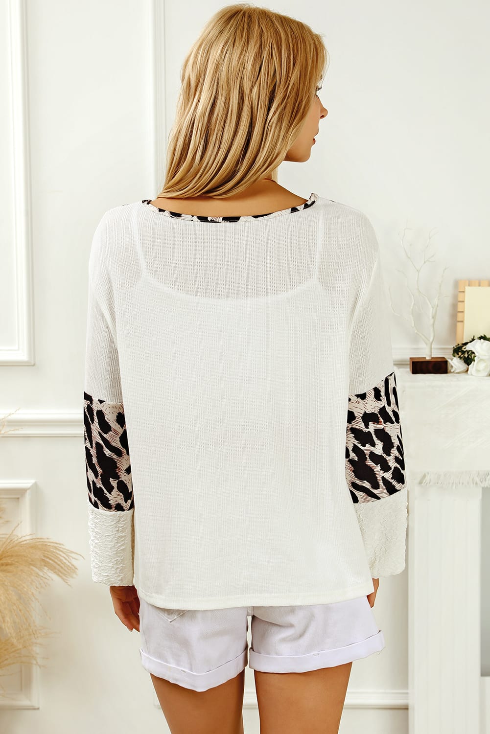 Printed Round Neck Long Sleeve Blouse