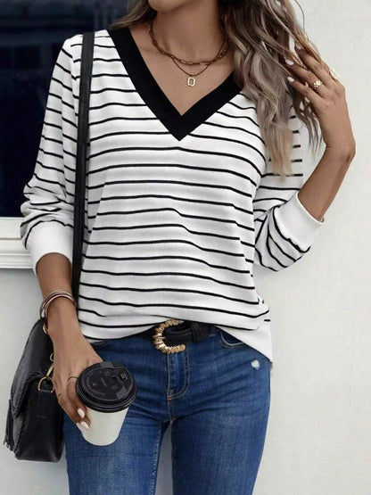 Striped V-Neck Long Sleeve T-Shirt