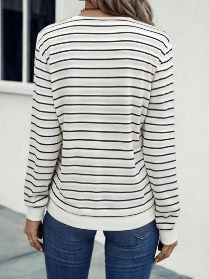 Striped V-Neck Long Sleeve T-Shirt