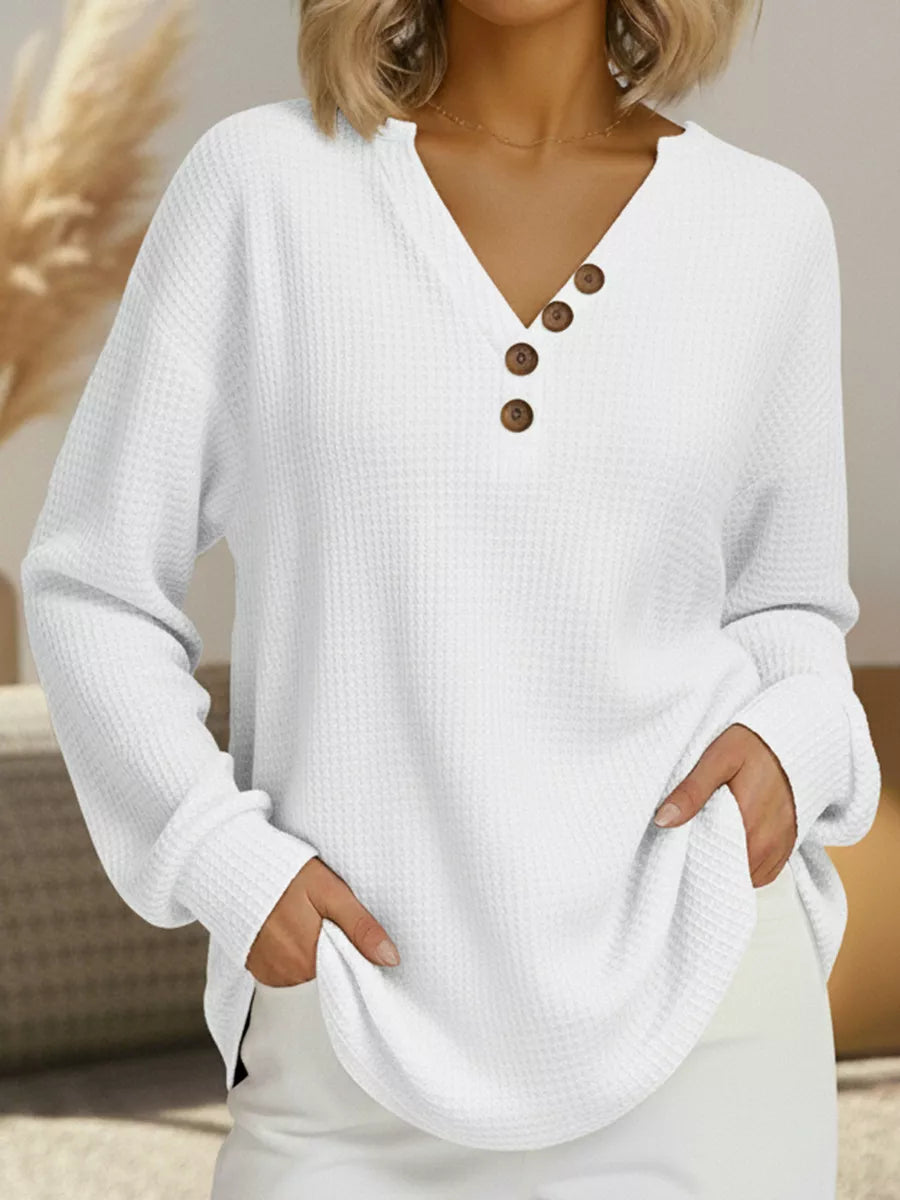 Full Size Waffle Knit V-Neck T-Shirt Plus Size