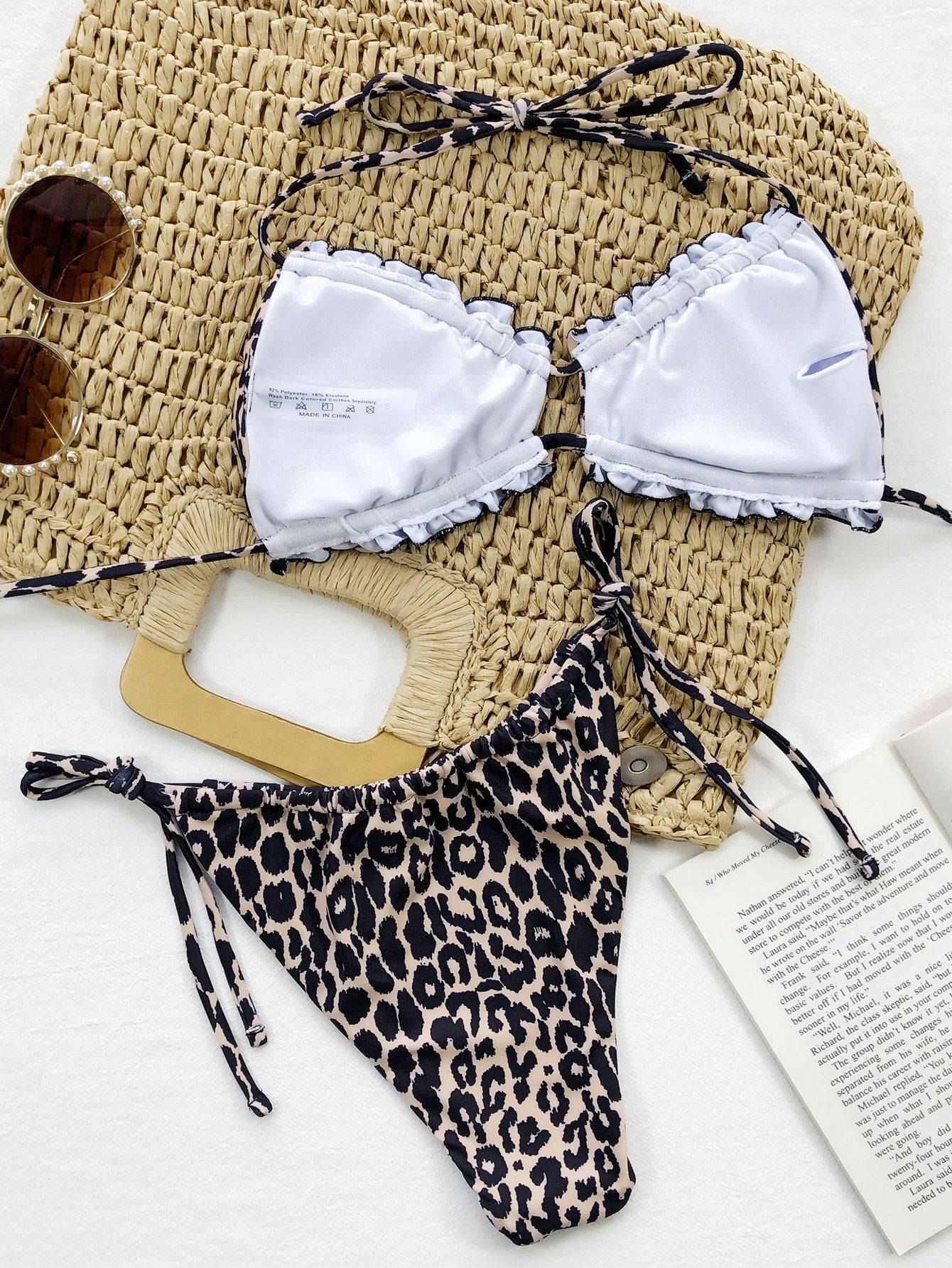 Inside view of leopard print bikini set