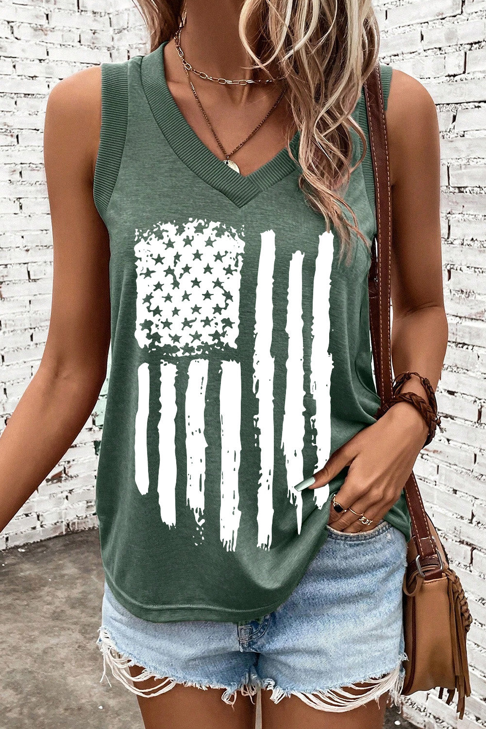 US Flag V-Neck Tank