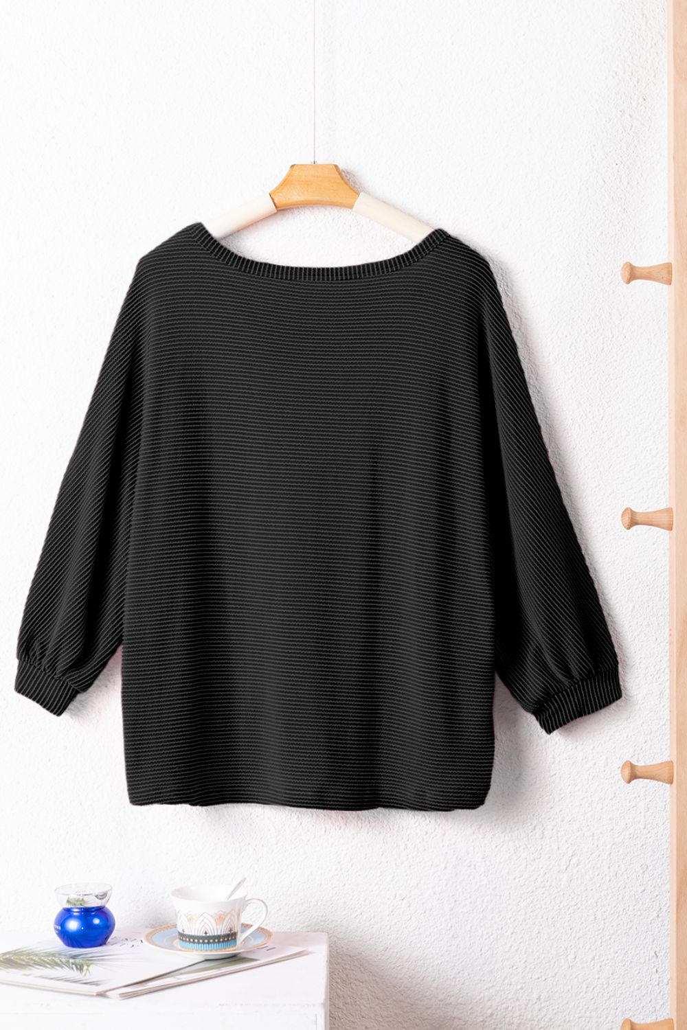 Texture V-Neck Long Sleeve Top