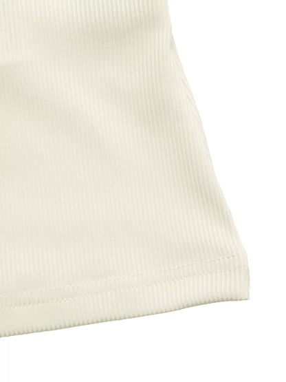 Ribbed Knit Bow Decor V-Neck T-Shirt