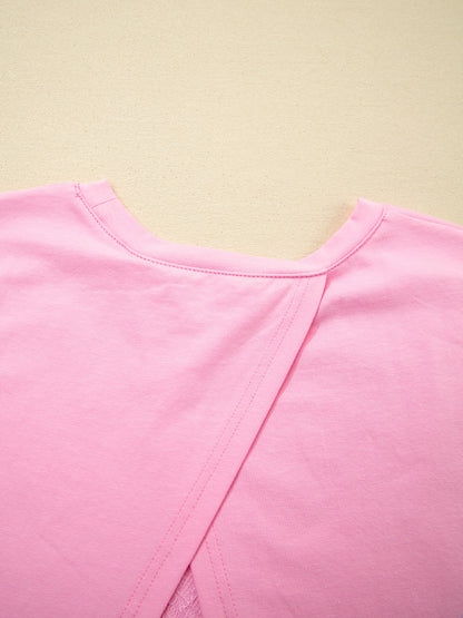 Floral Lace Patchwork Half Sleeve Oversize Tee