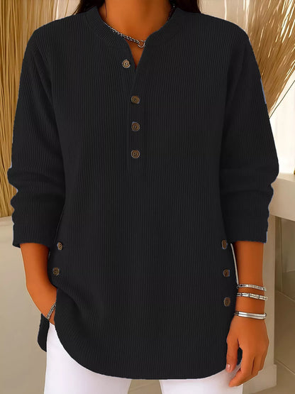 Full Size Ribbed Half Button Henley Top Plus Size
