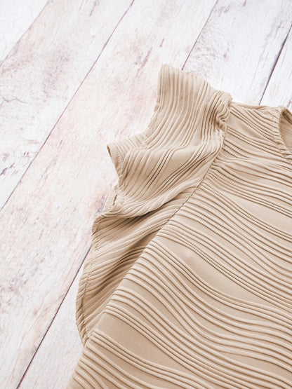 Casual Wavy Textured Ruffle Sleeve Top