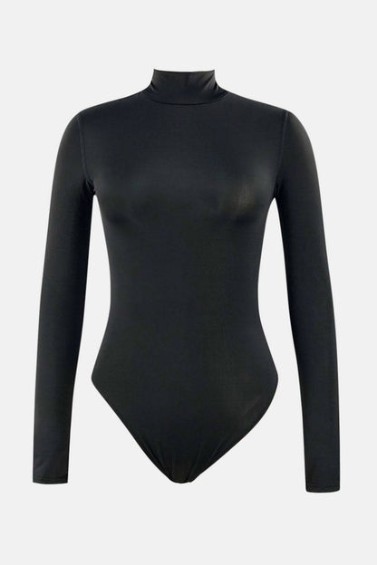 Front view of mock neck long sleeve one-piece swimwear