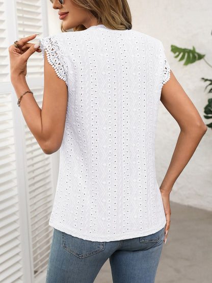 Lace Detail Round Neck Cap Sleeve Top