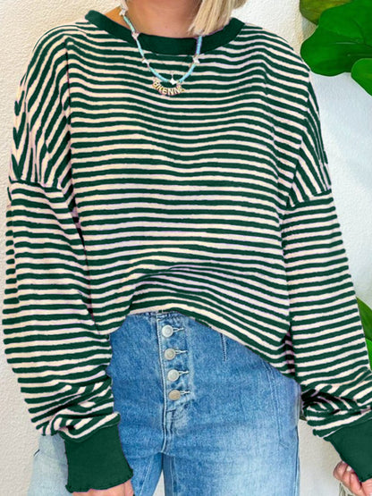 Striped Round Neck Long Sleeve Sweatshirt