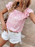 Floral Print Ruffle Trim Blouse