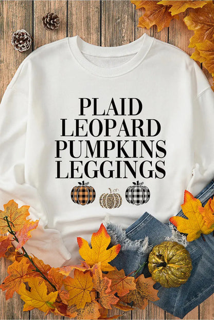 Sweatshirt with autumn text and pumpkin graphics.