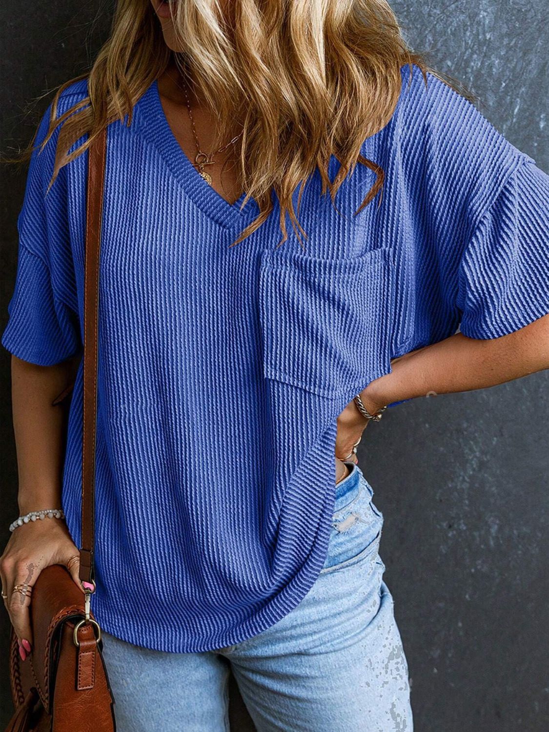 Textured V-Neck Half Sleeve T-Shirt