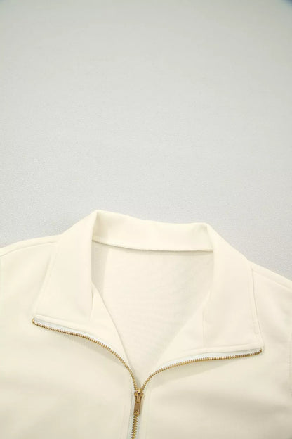 Zipped up Collared Ruffled Short Sleeve Blouse