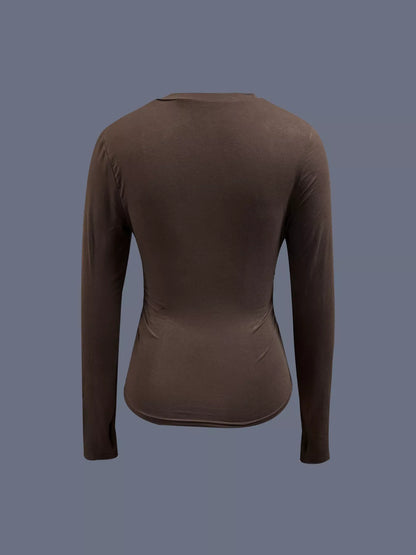 Ruched Long Sleeve T-Shirt with Floral Cuff Detail