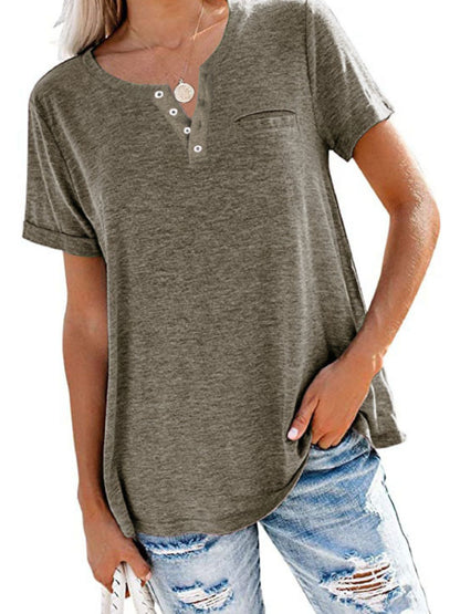 Full Size Casual Button-Front Pocket T-Shirt Plus Size