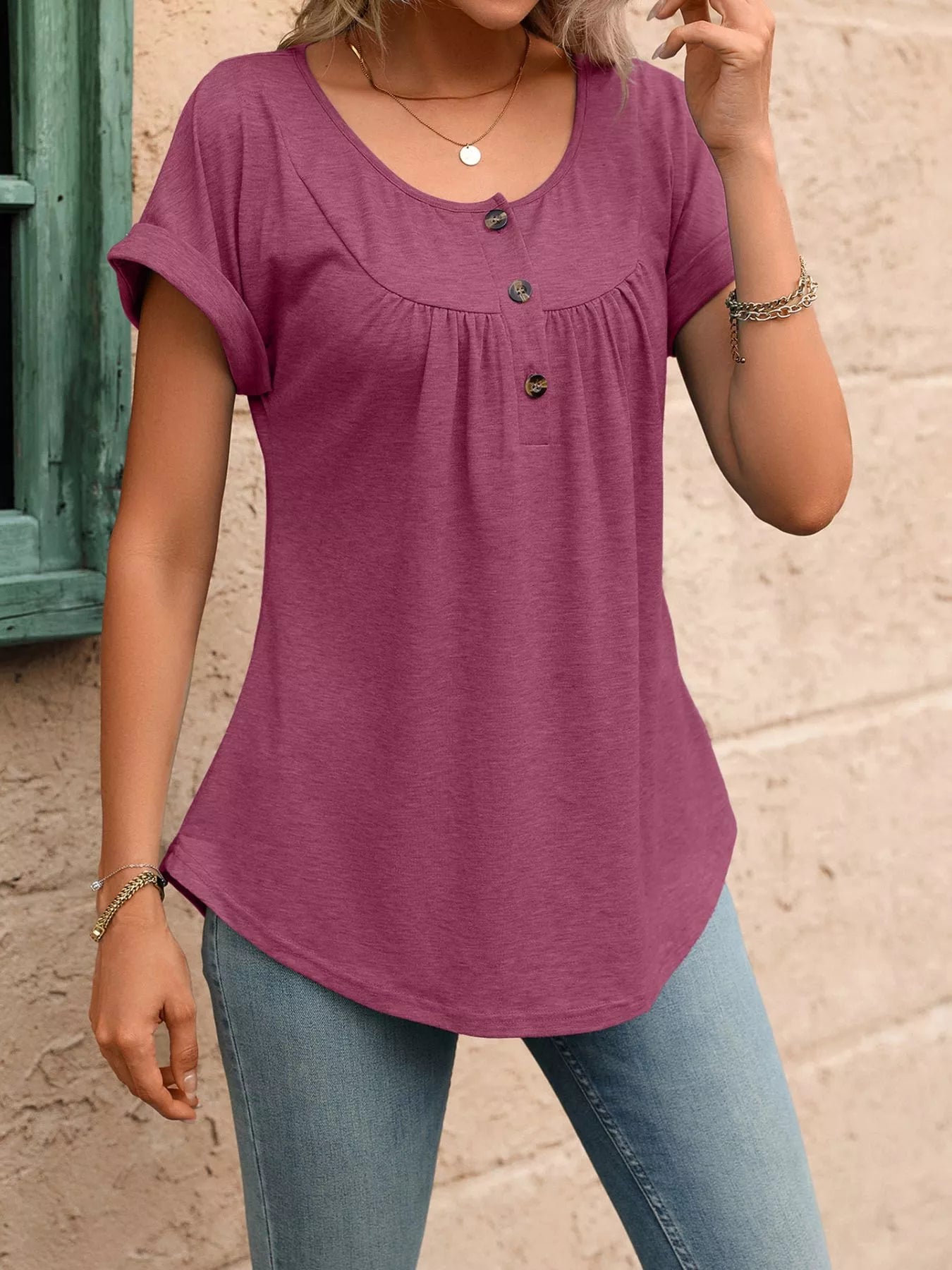 Casual Button Detail Henley T-Shirt