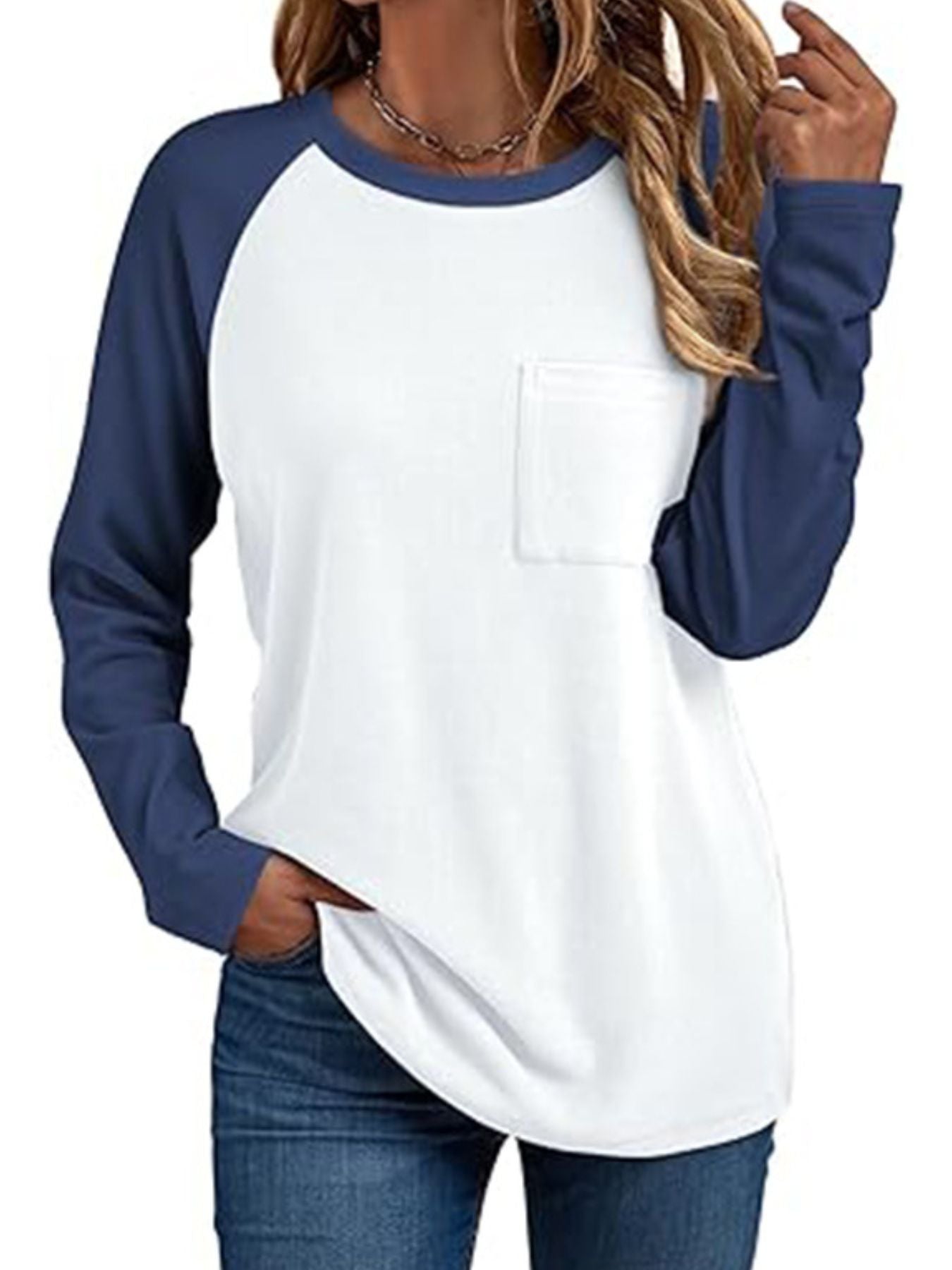 Round Neck Raglan Sleeve T-Shirt with Pocket
