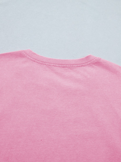 Raw Cut Notched Neck Lace Patchwork Detail Mineral Wash Tee