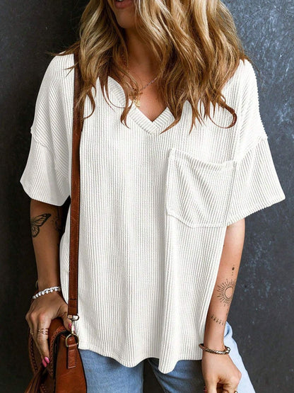 Textured V-Neck Half Sleeve T-Shirt