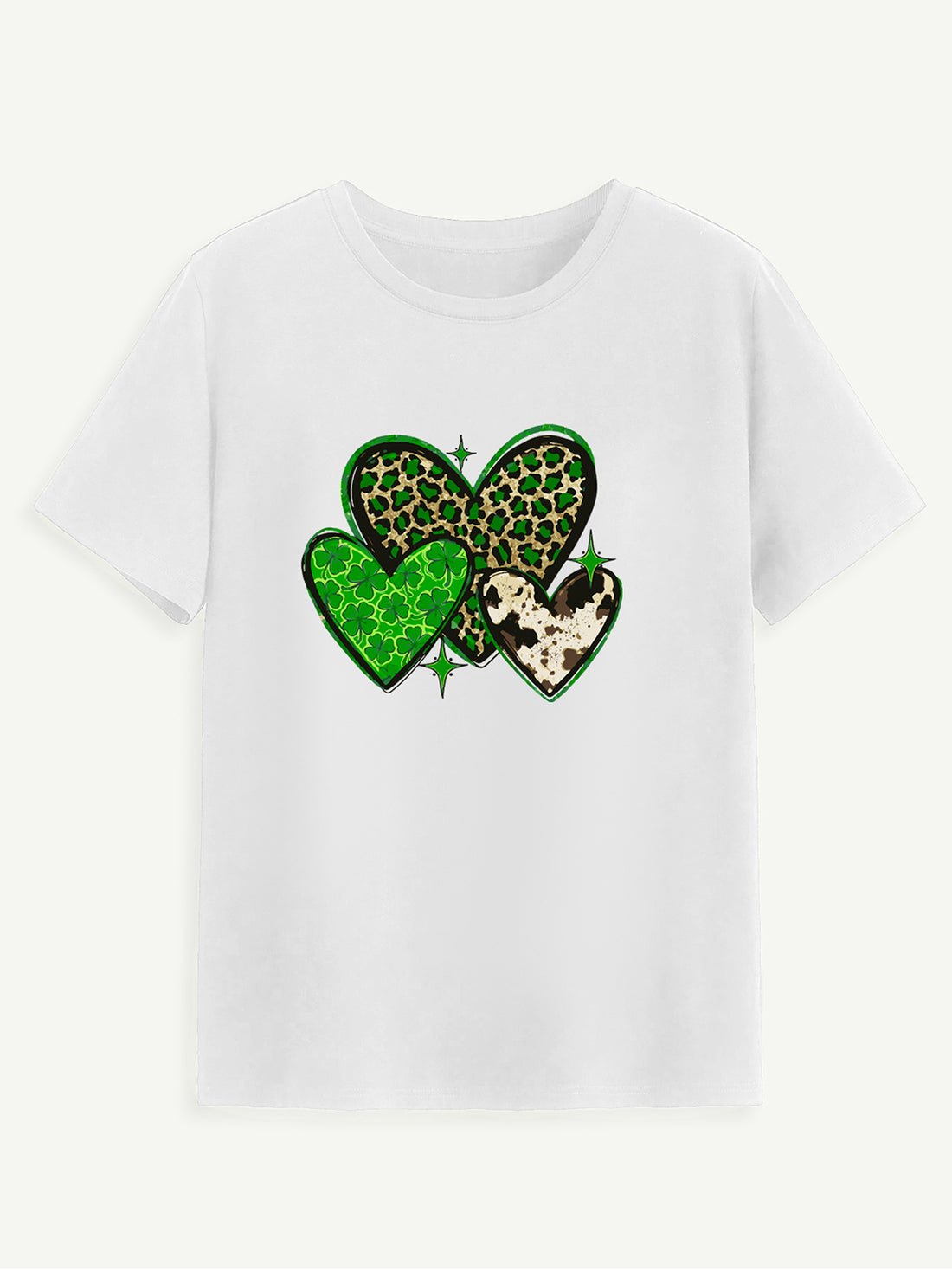 White heart round neck short sleeve t-shirt