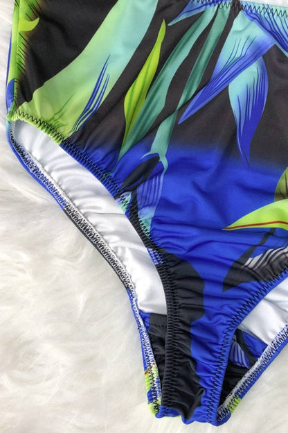 Detail of printed swimsuit fabric with vibrant colors