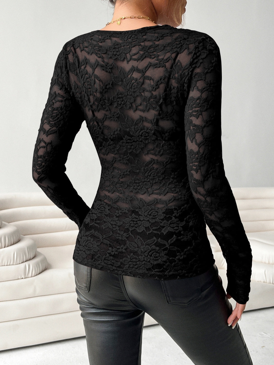 V-Neck Long Sleeve Lace Top