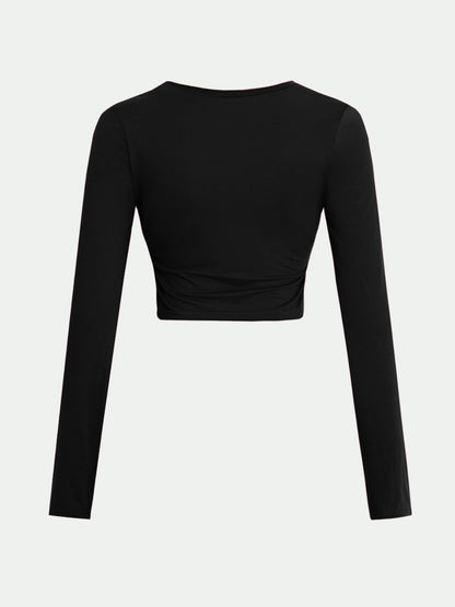 Round Neck Long Sleeve Cropped T-Shirt