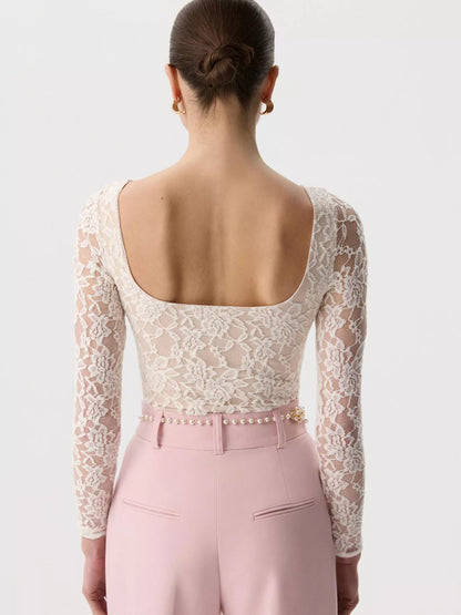 Lace Round Neck Long Sleeve Top