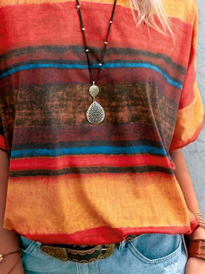 Contrast Round Neck Casual T-Shirt