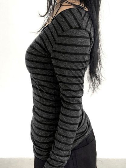 Striped Boat Neck Long Sleeve T-Shirt