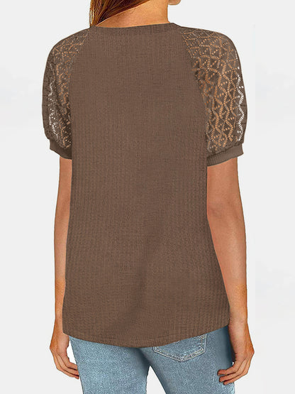 Lace Detail Round Neck Half Sleeve T-Shirt