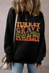 Black sweatshirt with Thanksgiving-themed text design