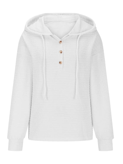 Drawstring Quarter Button Long Sleeve Hoodie