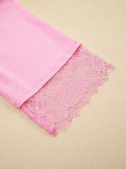 Floral Lace Patchwork Half Sleeve Oversize Tee