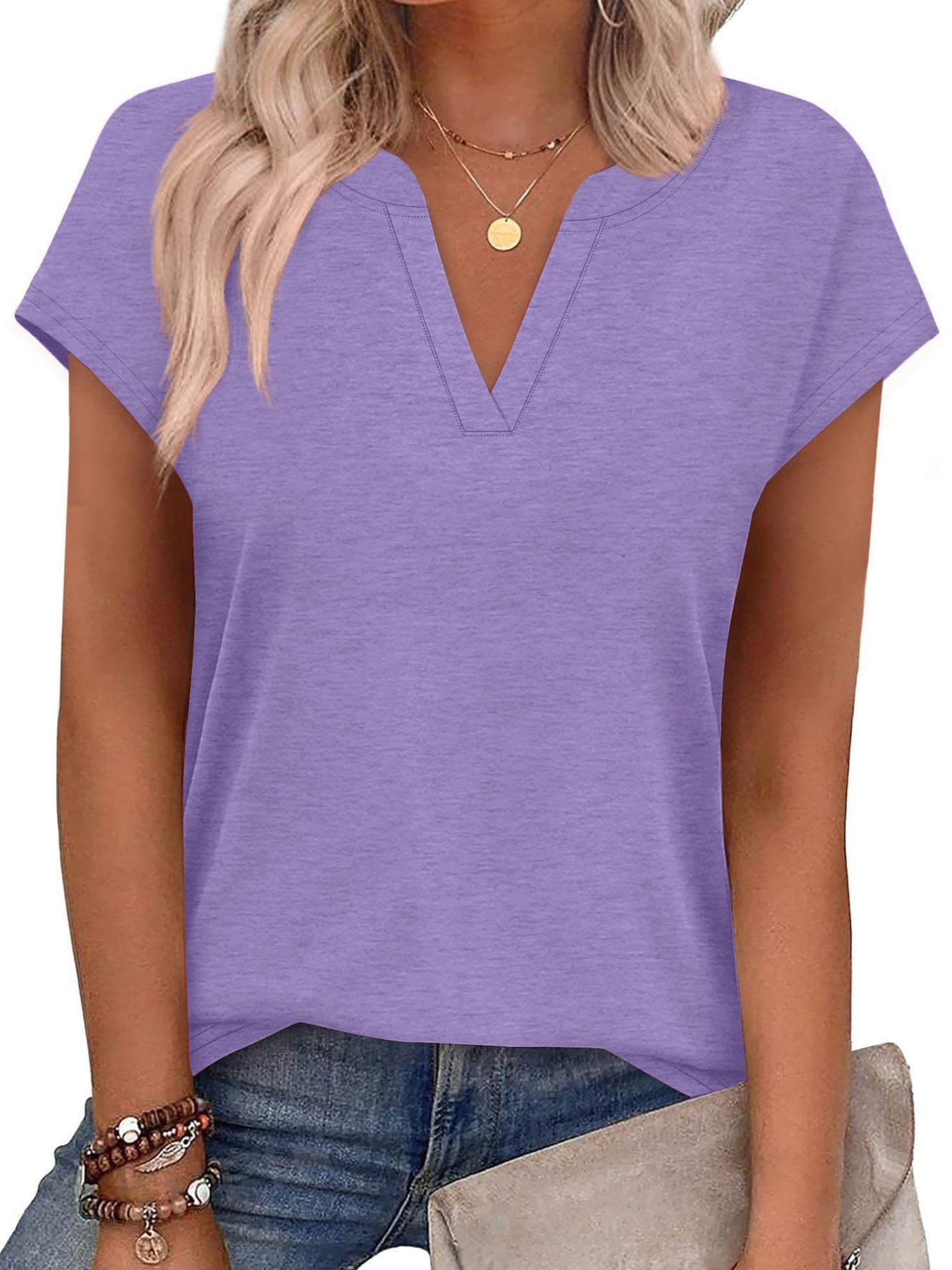 Notched Short Sleeve T-Shirt