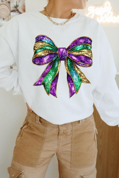 Bow Round Neck Long Sleeve Sweatshirt